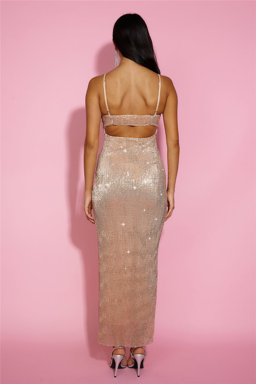 Dreamy Shine Sequin Maxi Dress Rose Gold