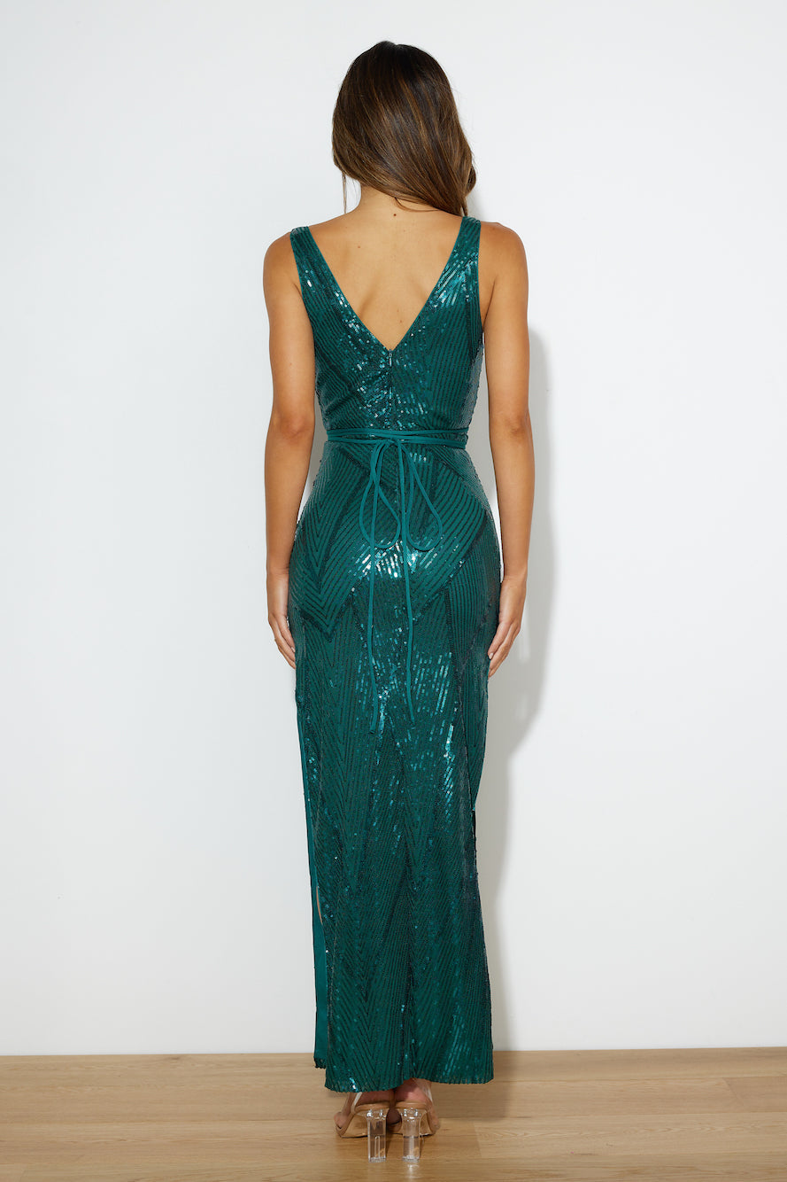 Glam Of All Sequin Maxi Dress Forest Green