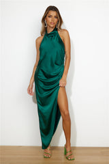 Dressed To Impress Satin Midi Dress Forest Green