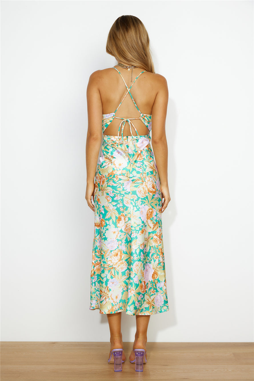 Florals On My Mind Satin Maxi Dress Multi