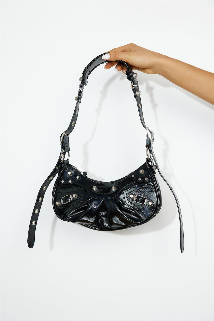 BILLINI Elly Shoulder Bag Black Crinkle Patent