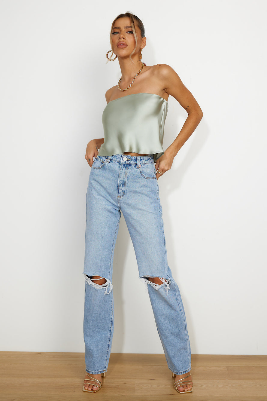 Fresh Style Satin Top Sage