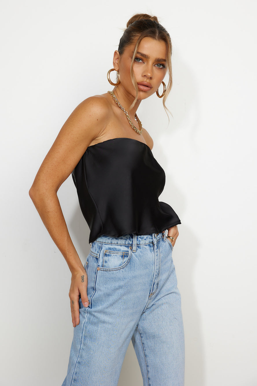 Fresh Style Satin Top Black