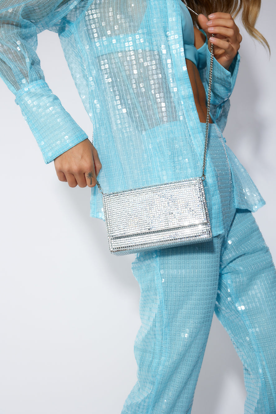 BILLINI Bella Clutch Bag Silver Diamante