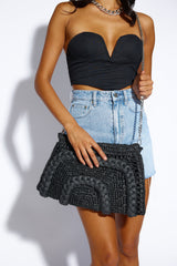 BILLINI Ivy Clutch Bag Black Raffia