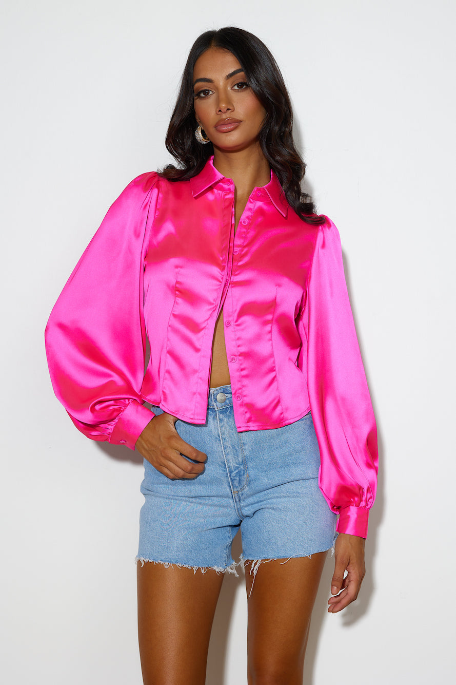 Go Smooth Satin Crop Shirt Hot Pink