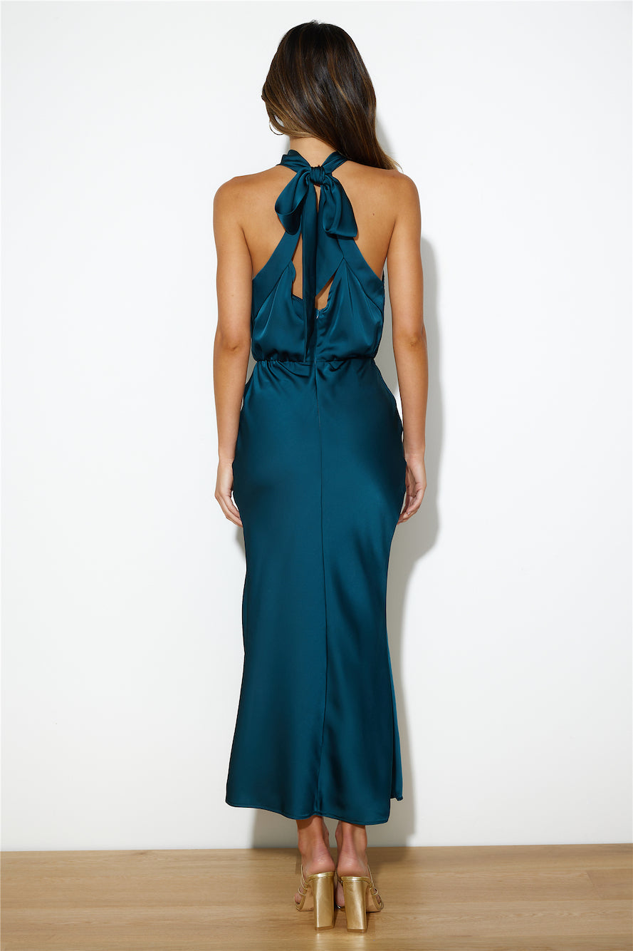 Girl Of The Moment Satin Maxi Dress Green