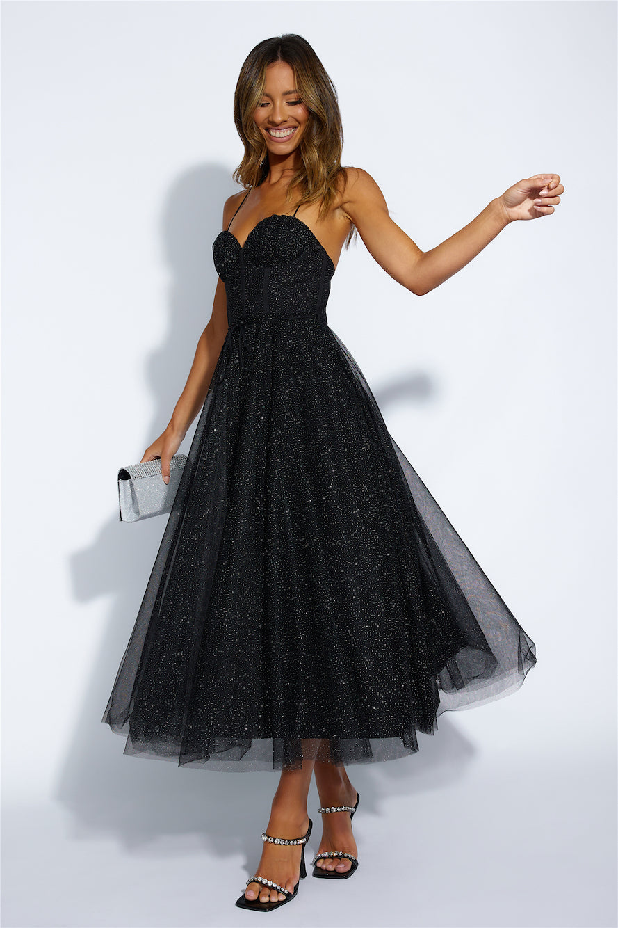 Glitter Sprinkle Midi Dress Black