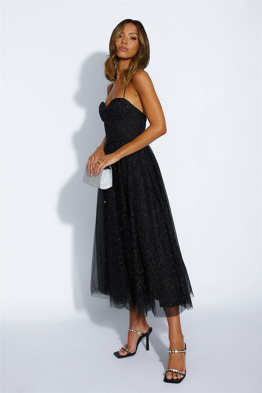 Glitter Sprinkle Midi Dress Black