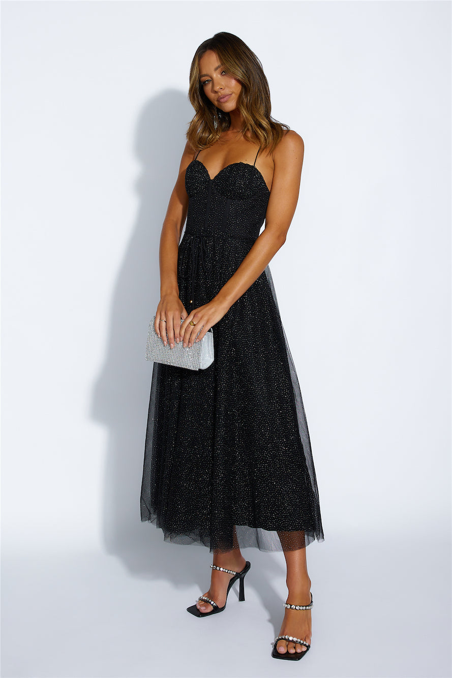 Glitter Sprinkle Midi Dress Black
