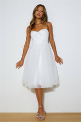 Glam Feeling Tulle Midi Dress White
