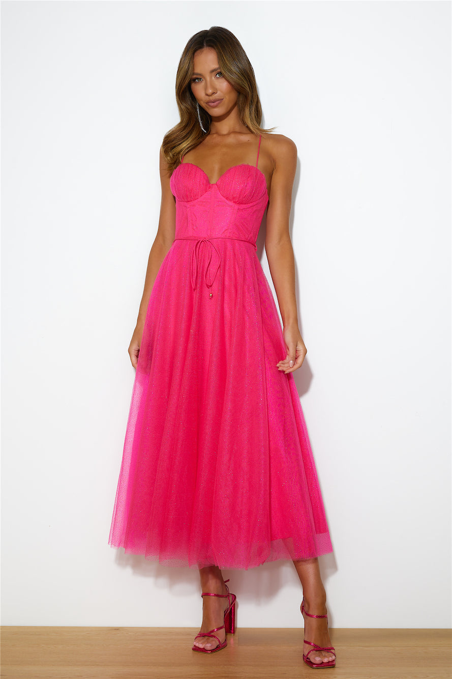 Glitter Sprinkle Midi Dress Fuchsia