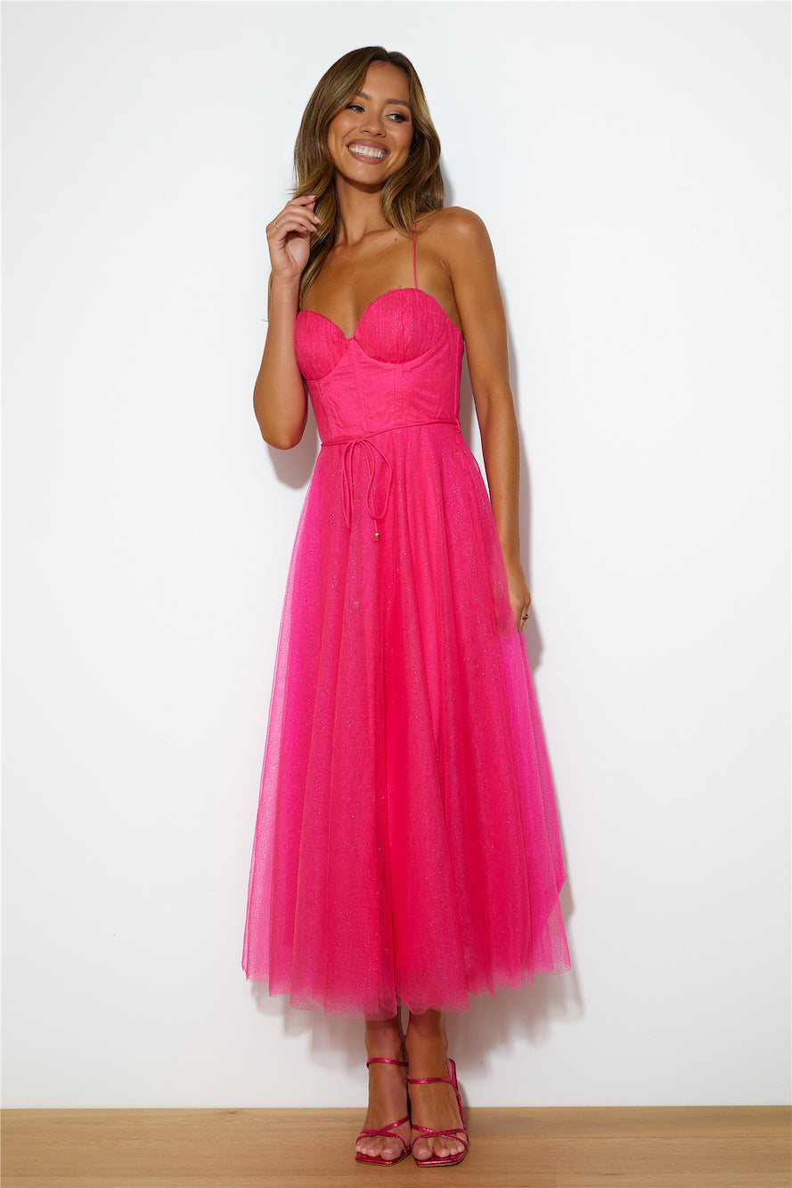 Glitter Sprinkle Midi Dress Fuchsia