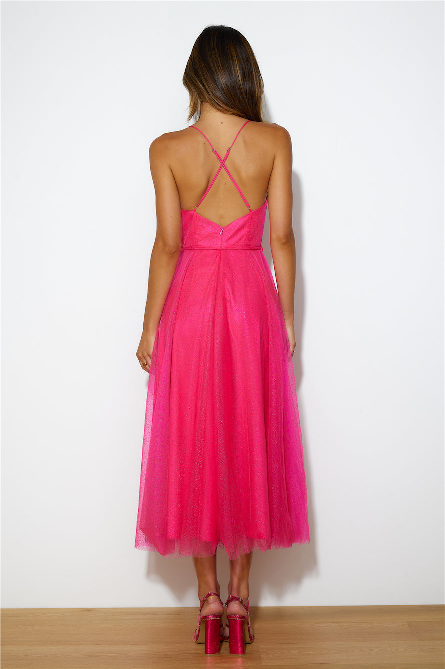 Glitter Sprinkle Midi Dress Fuchsia