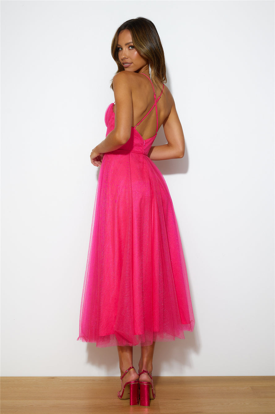Glitter Sprinkle Midi Dress Fuchsia