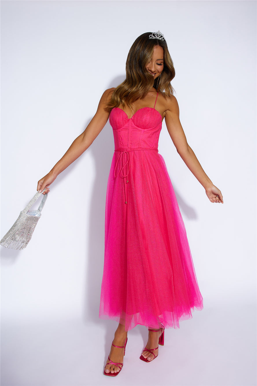 Glitter Sprinkle Midi Dress Fuchsia
