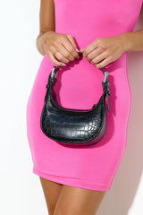 BILLINI Iggy Shoulder Bag Black Patent Croc