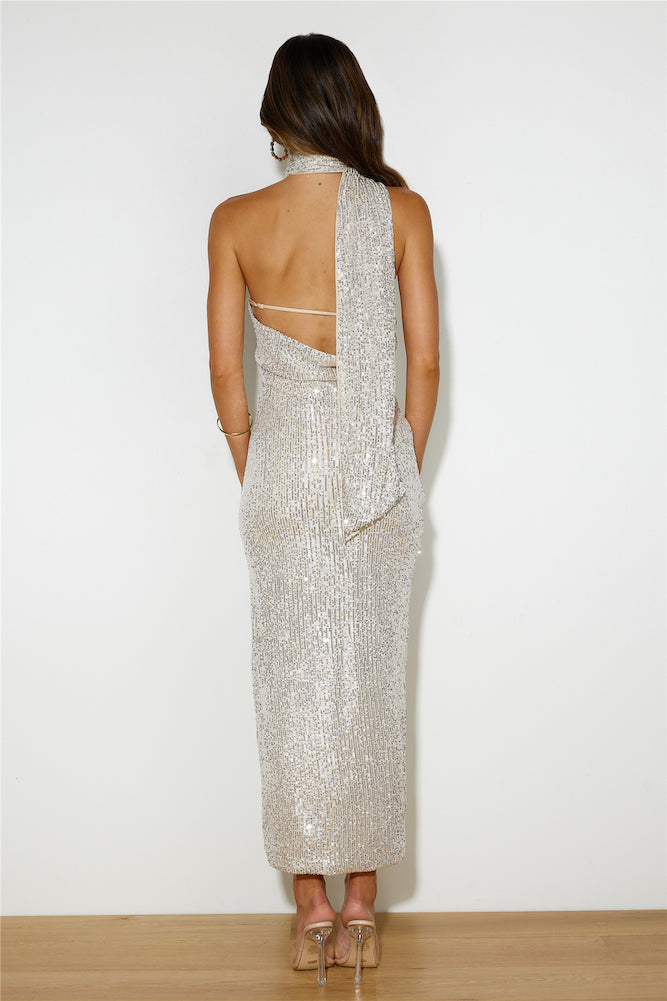 All Eyes On Her Sequin Midi Dress Silver