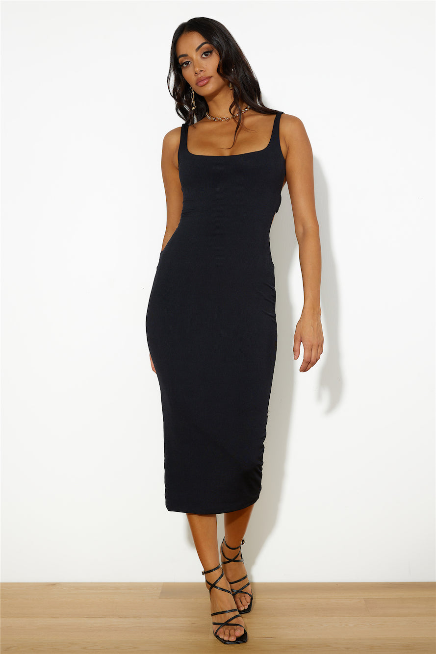 Girls' Night Ribbed Midi Dress Black