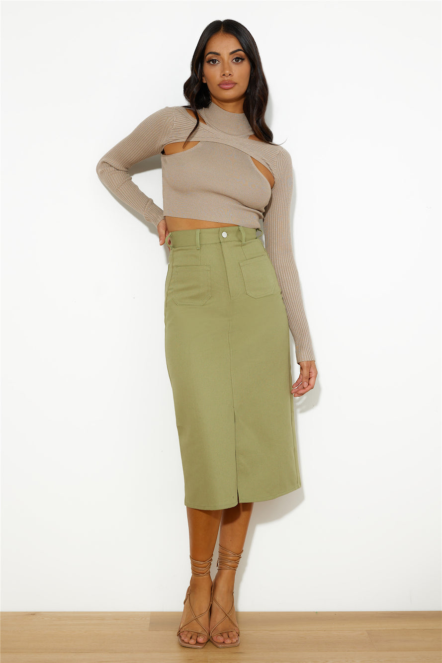In Or Out Knit Crop Top Brown