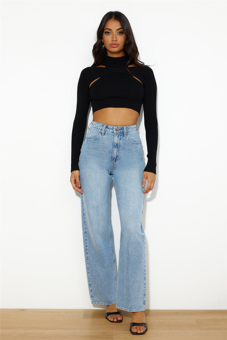 In Or Out Knit Crop Top Black