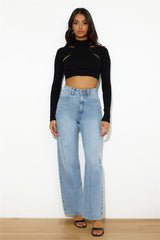 In Or Out Knit Crop Top Black
