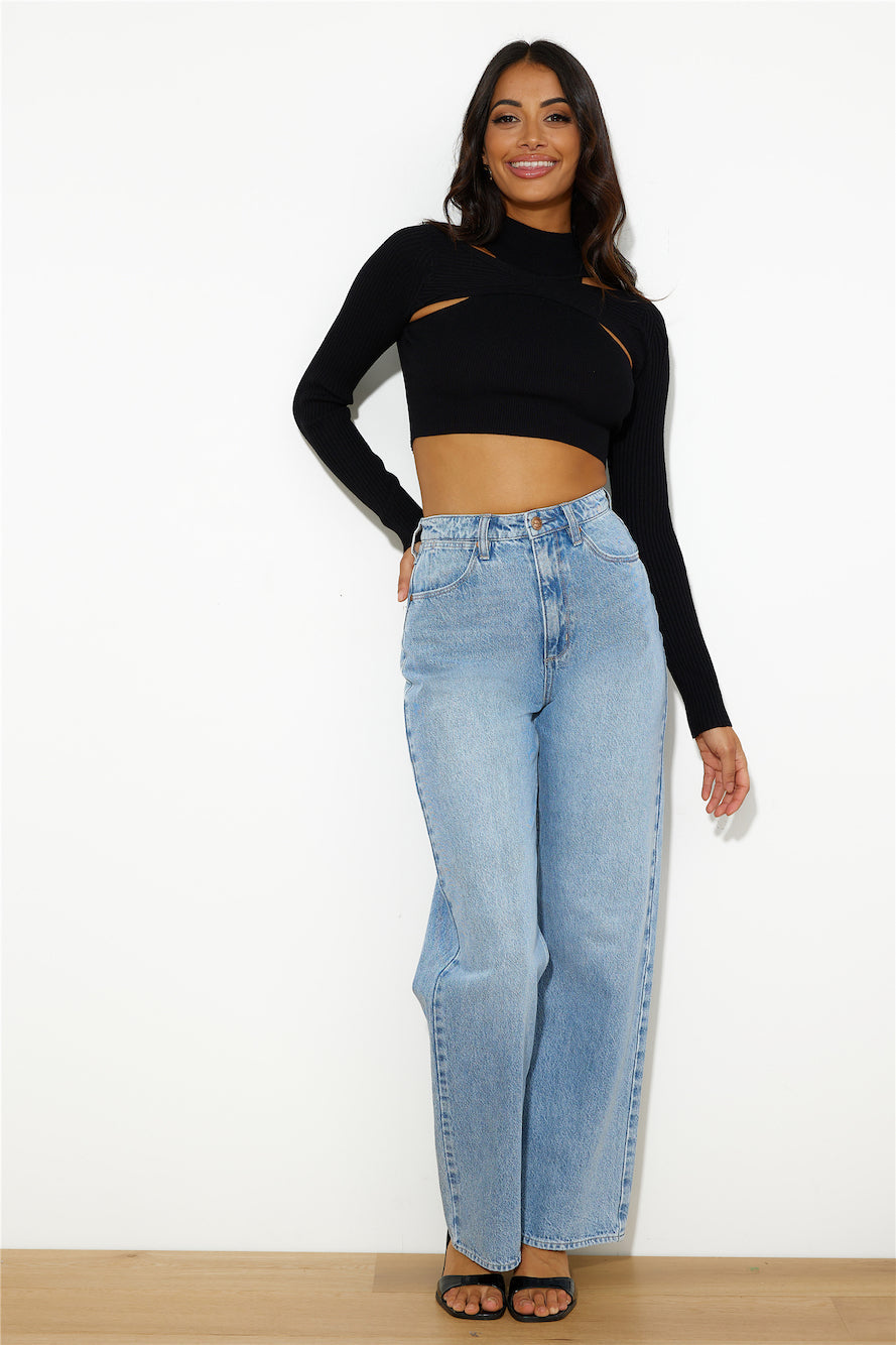 In Or Out Knit Crop Top Black