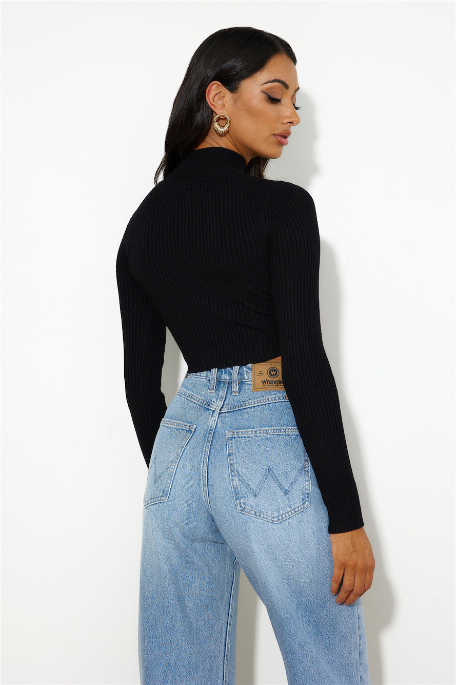 In Or Out Knit Crop Top Black