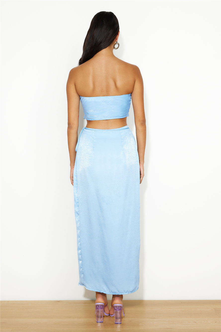 Nights In Silk Satin Crop Top Blue