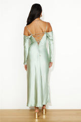 Classy Time Satin Maxi Dress Sage