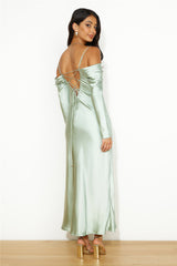 Classy Time Satin Maxi Dress Sage