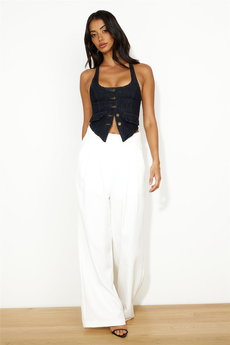LIONESS NYC Halter Top Dark Denim