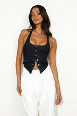 LIONESS NYC Halter Top Dark Denim