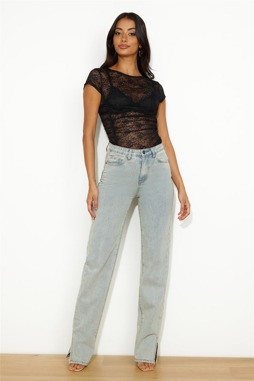 LIONESS Beguile Lace Top Onyx