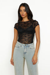 LIONESS Beguile Lace Top Onyx