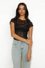 LIONESS Beguile Lace Top Onyx