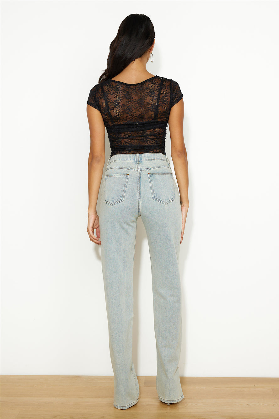 LIONESS Beguile Lace Top Onyx