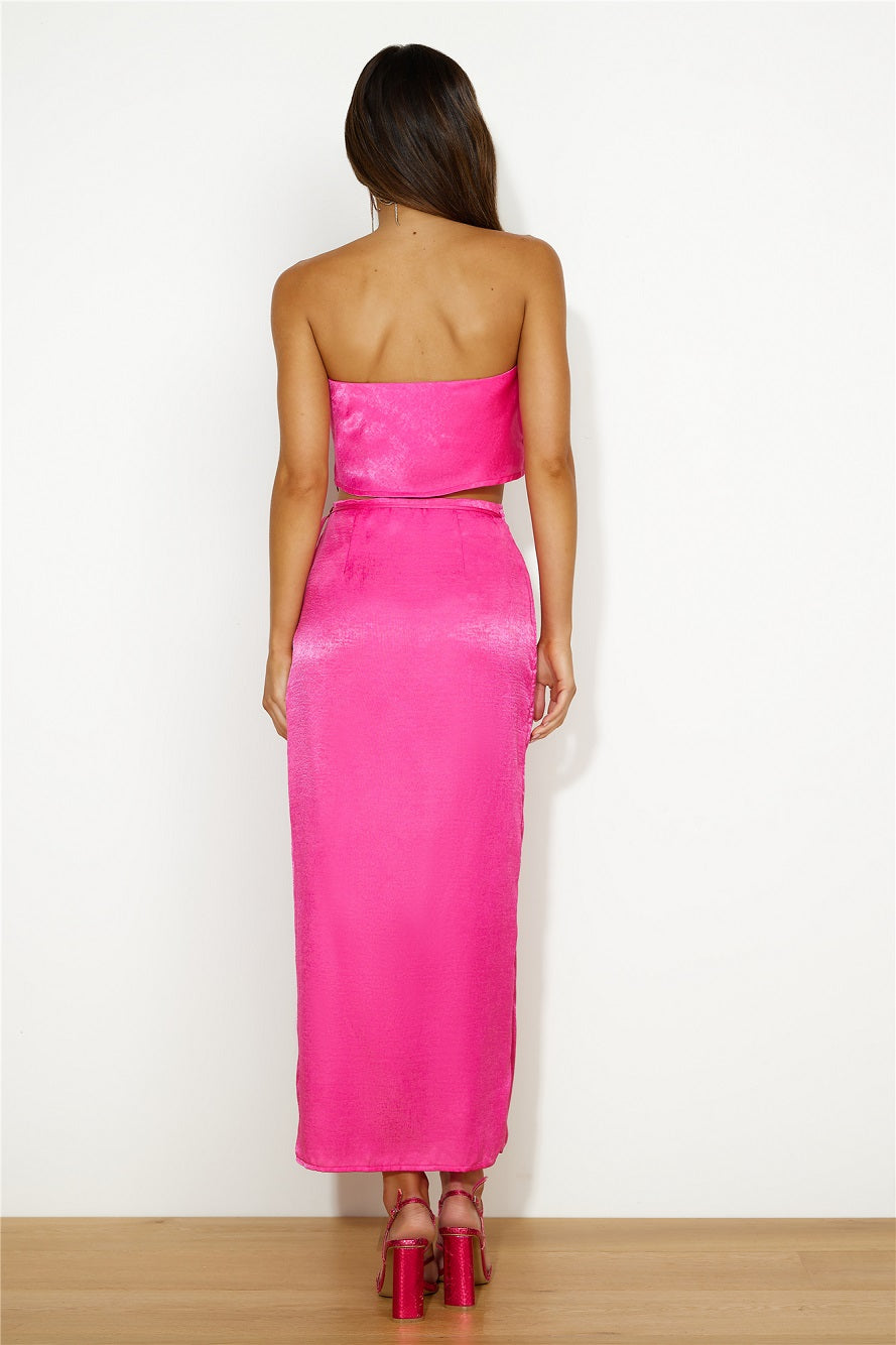 Nights In Silk Satin Crop Top Hot Pink