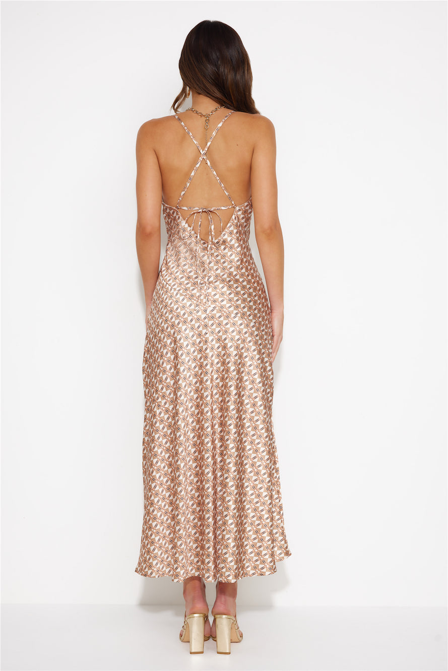 Love Songs For You Satin Midi Dress Brown
