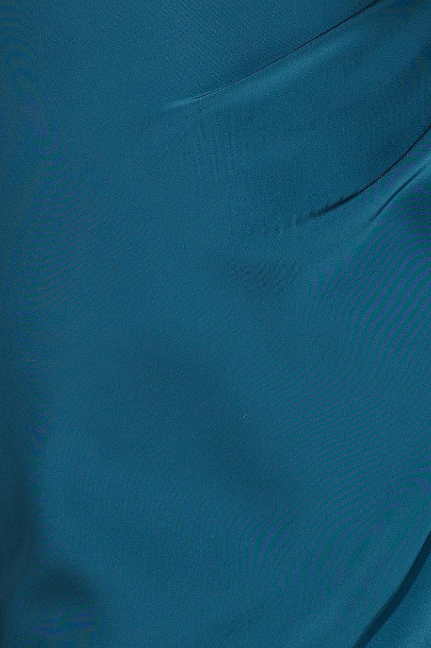 Gleaming Silk Satin Midi Dress Teal