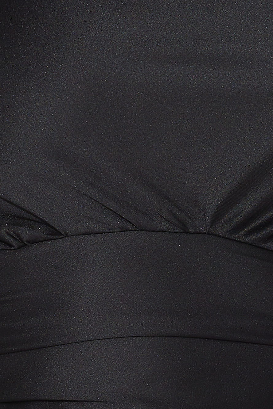 Nights To Glow Satin Long Sleeve Crop Top Black