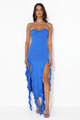 HELLO MOLLY All The Frills Strapless Midi Dress Cobalt Blue
