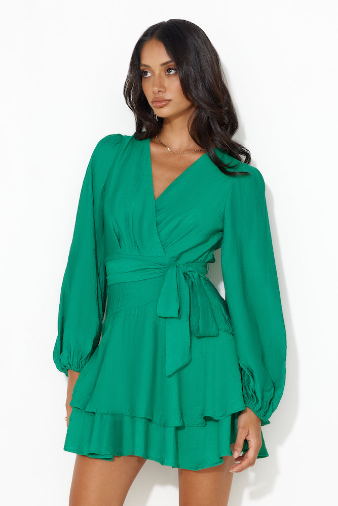 Meet Downtown Long Sleeve Mini Dress Green