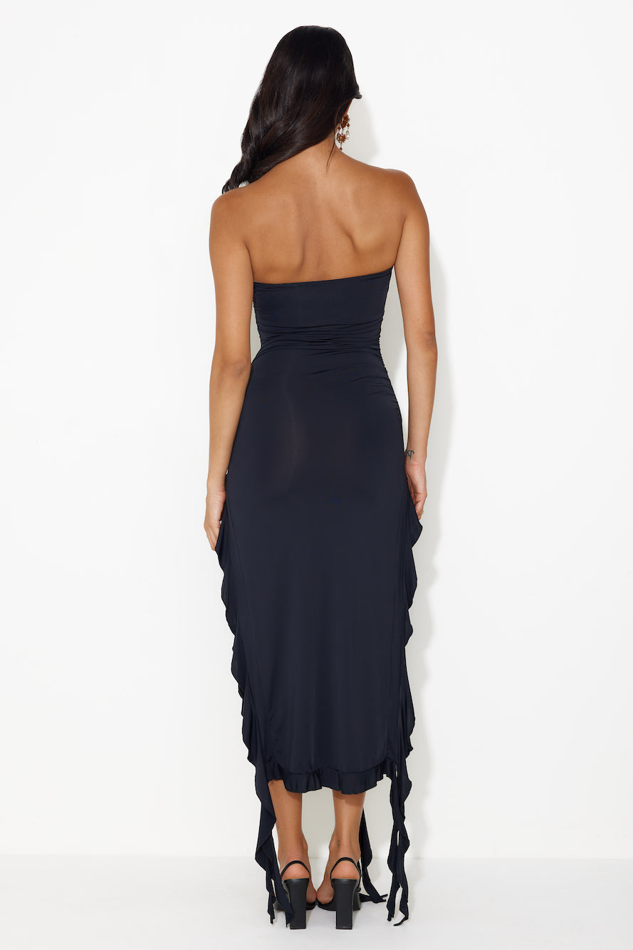 HELLO MOLLY All The Frills Strapless Midi Dress Black