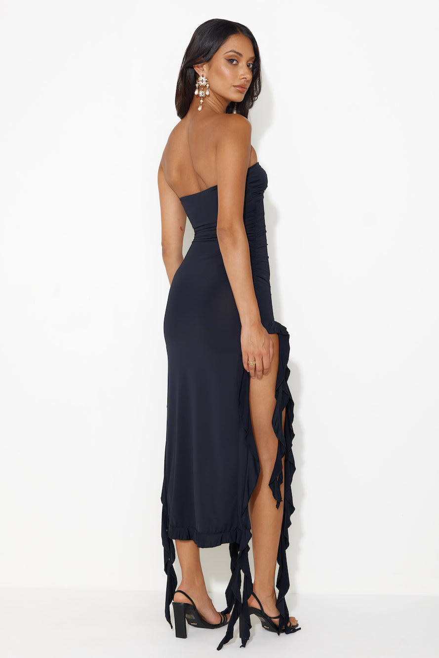HELLO MOLLY All The Frills Strapless Midi Dress Black