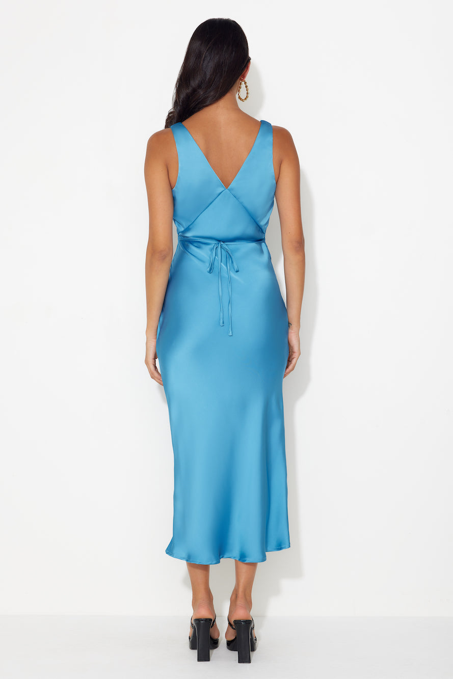 Accepting You Satin Midi Dress Blue