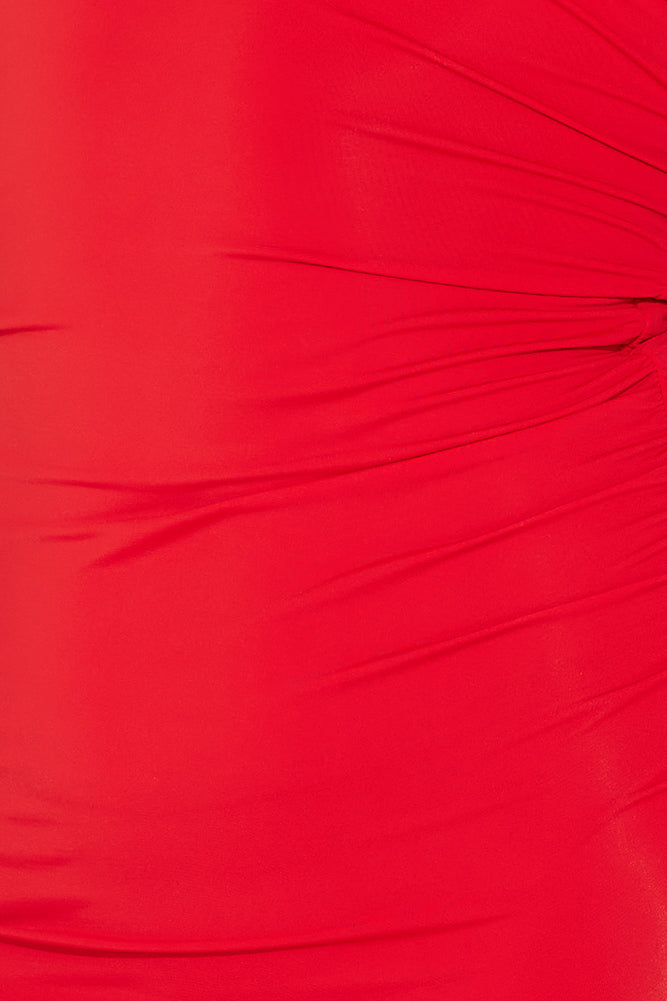HELLO MOLLY All The Frills Strapless Midi Dress Red
