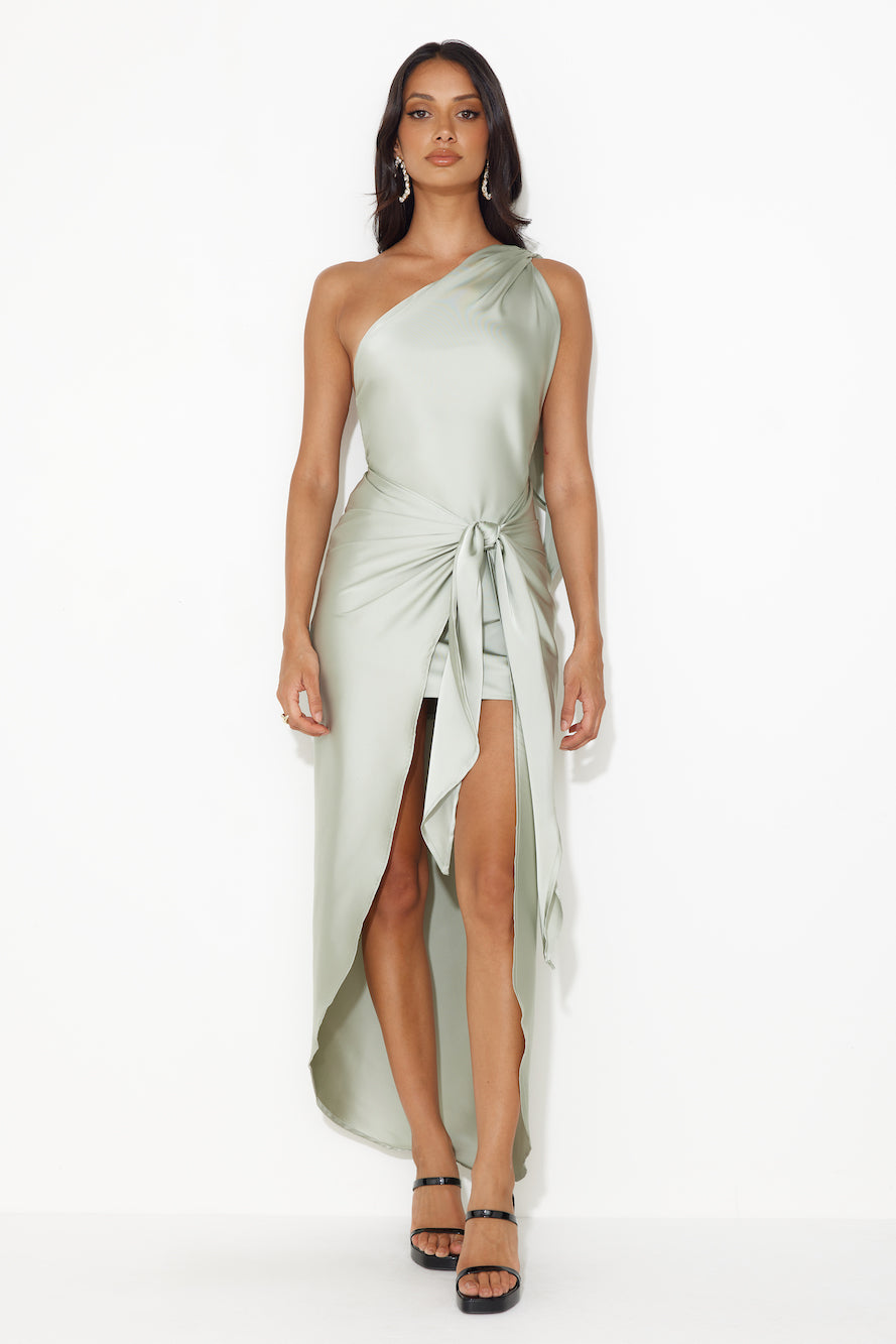 Make Her Move Satin Midi Dress Sage