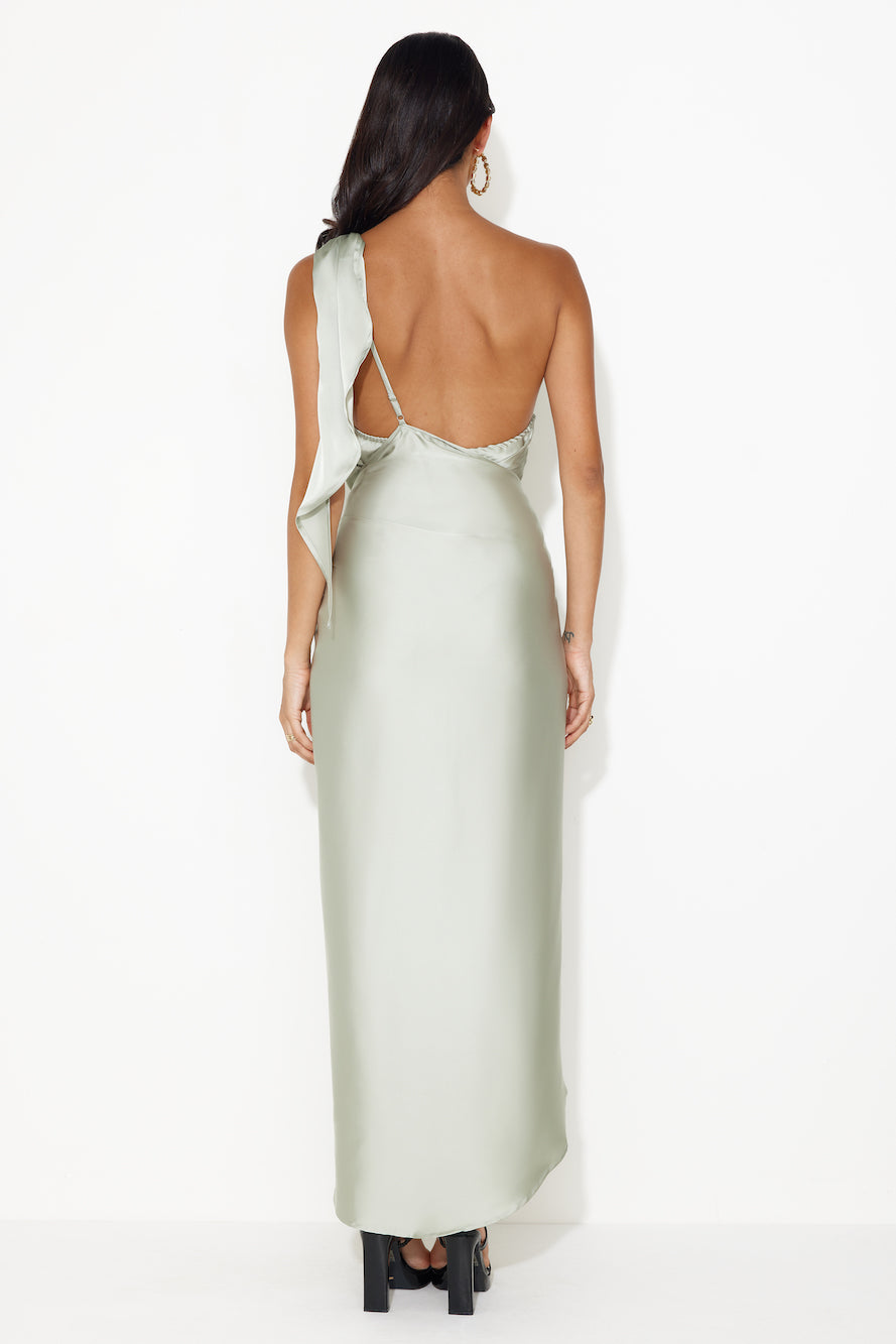 Make Her Move Satin Midi Dress Sage
