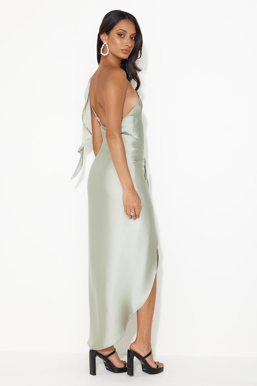 Make Her Move Satin Midi Dress Sage